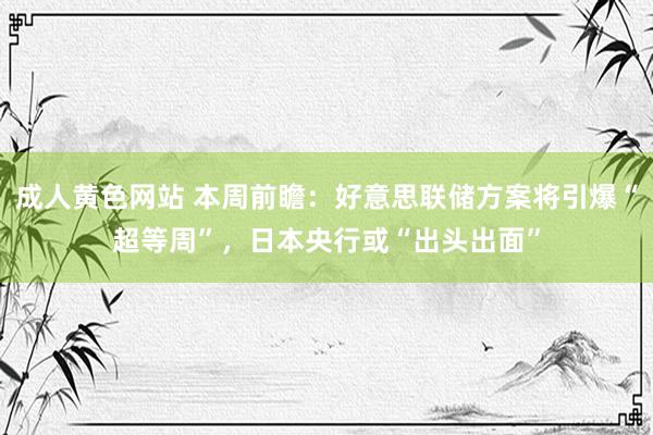 成人黄色网站 本周前瞻：好意思联储方案将引爆“超等周”，日本央行或“出头出面”