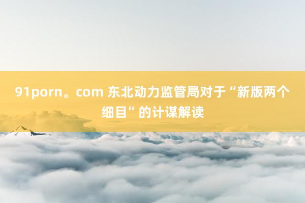 91porn。com 东北动力监管局对于“新版两个细目”的计谋解读