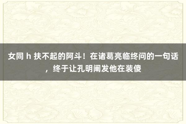 女同 h 扶不起的阿斗！在诸葛亮临终问的一句话，终于让孔明阐发他在装傻