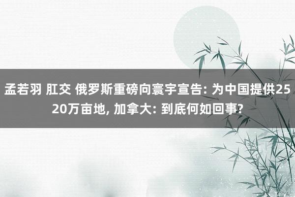 孟若羽 肛交 俄罗斯重磅向寰宇宣告: 为中国提供2520万亩地， 加拿大: 到底何如回事?