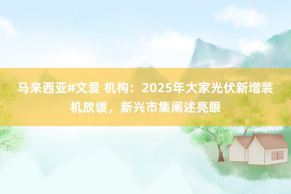 马来西亚#文爱 机构：2025年大家光伏新增装机放缓，新兴市集阐述亮眼