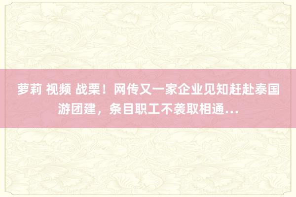 萝莉 视频 战栗！网传又一家企业见知赶赴泰国游团建，条目职工不袭取相通…